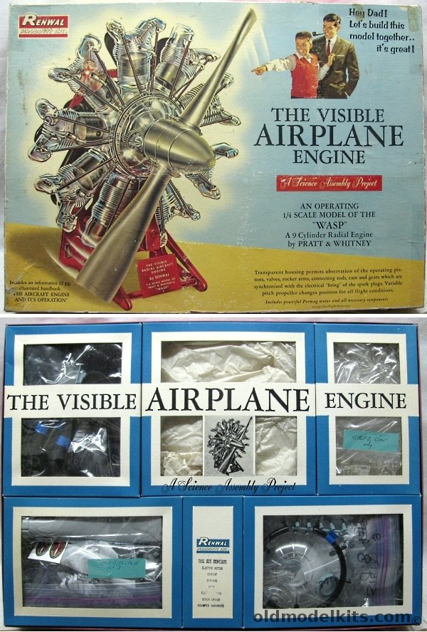 Renwal 1/4 The Visible Airplane Engine WASP 9 Cylinder Radial by Pratt & Whitney + Detailing Photos of the Actual Engine + Hamilton Standard Decals For the Propellor, 809-1495 plastic model kit